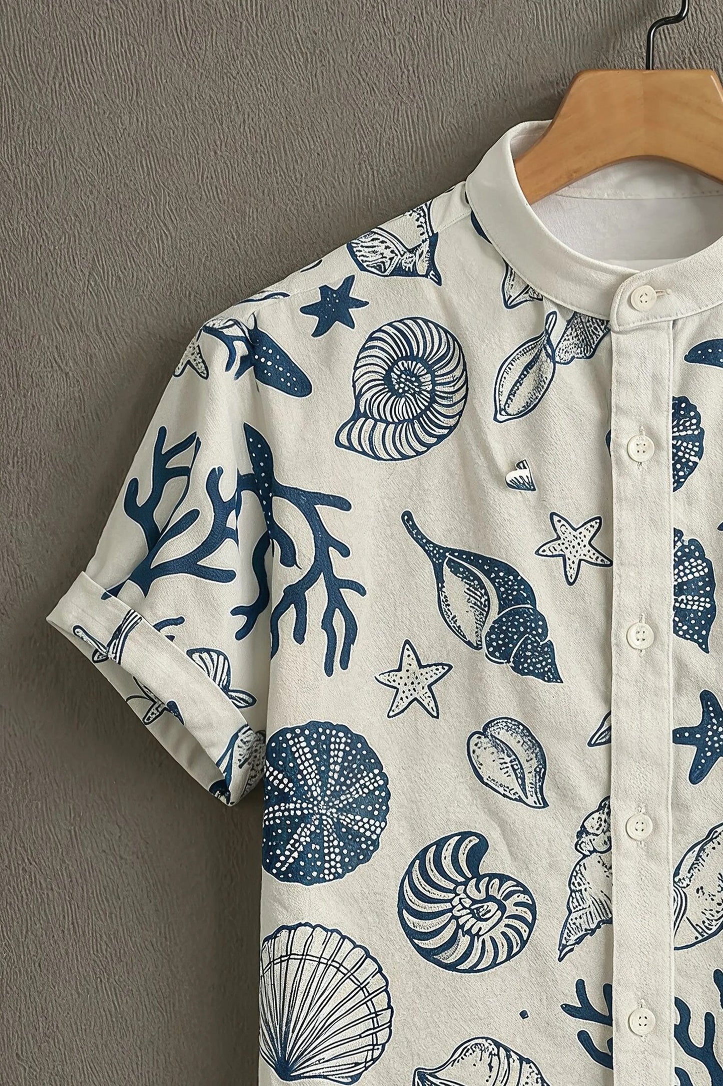 Breyln Ocean Printed Shirt – Premium Casual Half Sleeve Shirt (Sea Shell & Starfish Design)