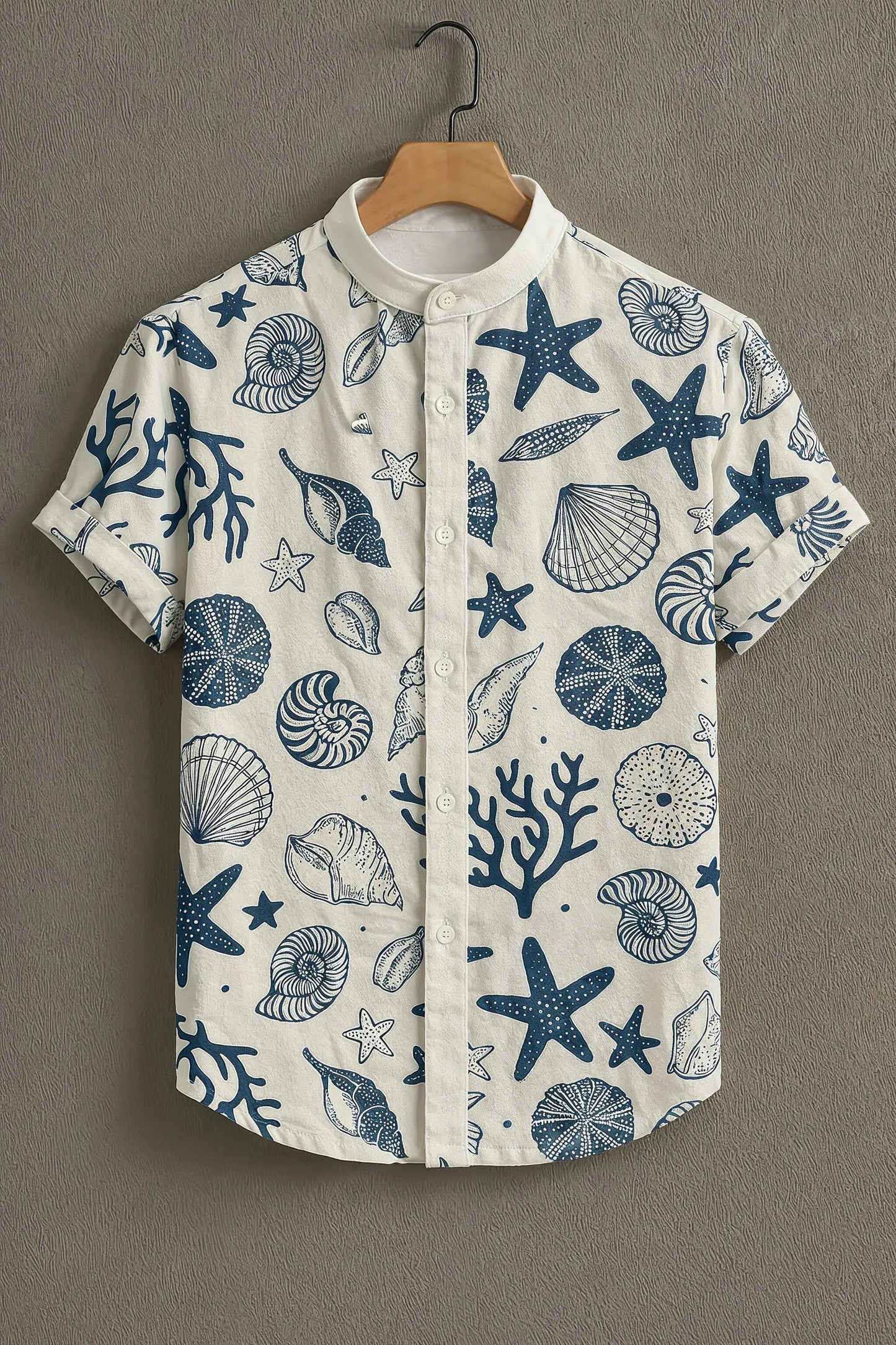 Breyln Ocean Printed Shirt – Premium Casual Half Sleeve Shirt (Sea Shell & Starfish Design)