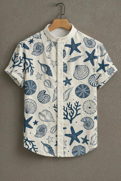 Breyln Ocean Printed Shirt – Premium Casual Half Sleeve Shirt (Sea Shell & Starfish Design)